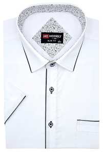 KOSZULA MĘSKA | BIAŁA | KRÓTKI RĘKAW ELEGANCKA krój SLIM FIT bawełna WZÓR