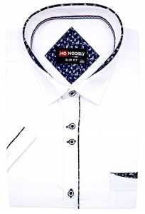 KOSZULA MĘSKA | BIAŁA | KRÓTKI RĘKAW ELEGANCKA krój SLIM FIT bawełna WZÓR 2