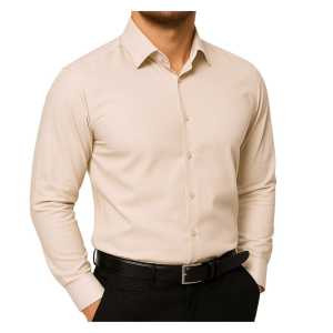 KOSZULA MĘSKA BEŻOWA gładka dopasowana SLIM FIT długi rękaw | XL | ESPADA