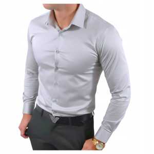 Koszula męska SZARA jasnoszara długi rękaw GŁADKA SLIM FIT wizytowa | 3XL |