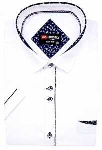 KOSZULA MĘSKA | BIAŁA | KRÓTKI RĘKAW ELEGANCKA krój SLIM FIT bawełna WZÓR 2