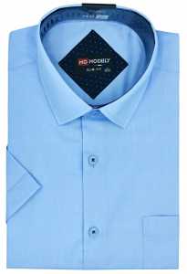 KOSZULA MĘSKA NIEBIESKA KRÓTKI RĘKAW ELEGANCKA krój SLIM FIT bawełna WZÓR 5