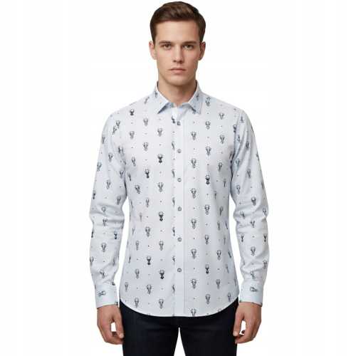 Koszula męska na święta SLIM FIT we wzory renifera XXL 45/46 długi rękaw